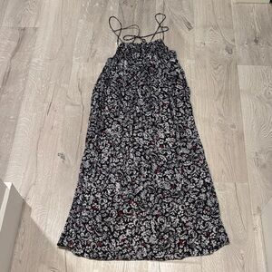 Zara Black and White Floral Dress with Red Accents